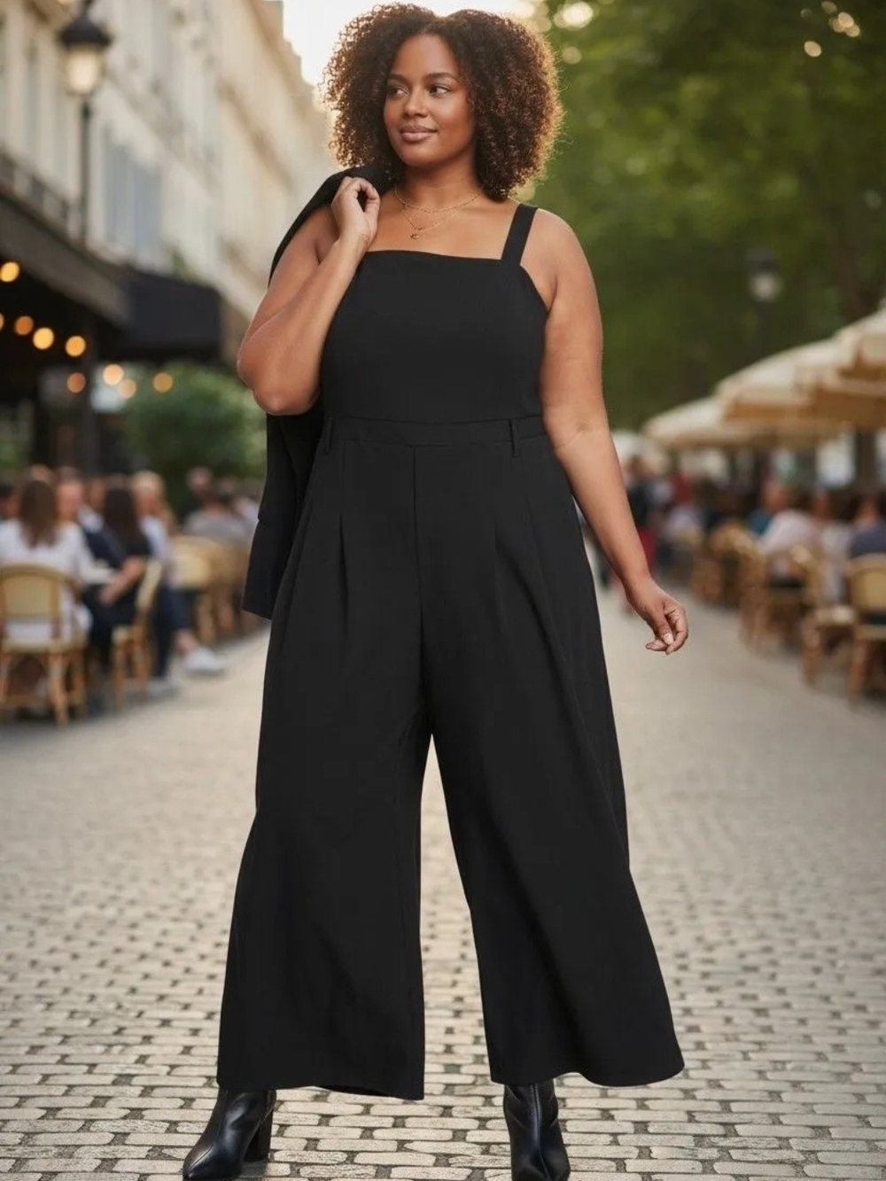 Ava & Viv Black Wide-Leg Square-Neck Jumpsuit